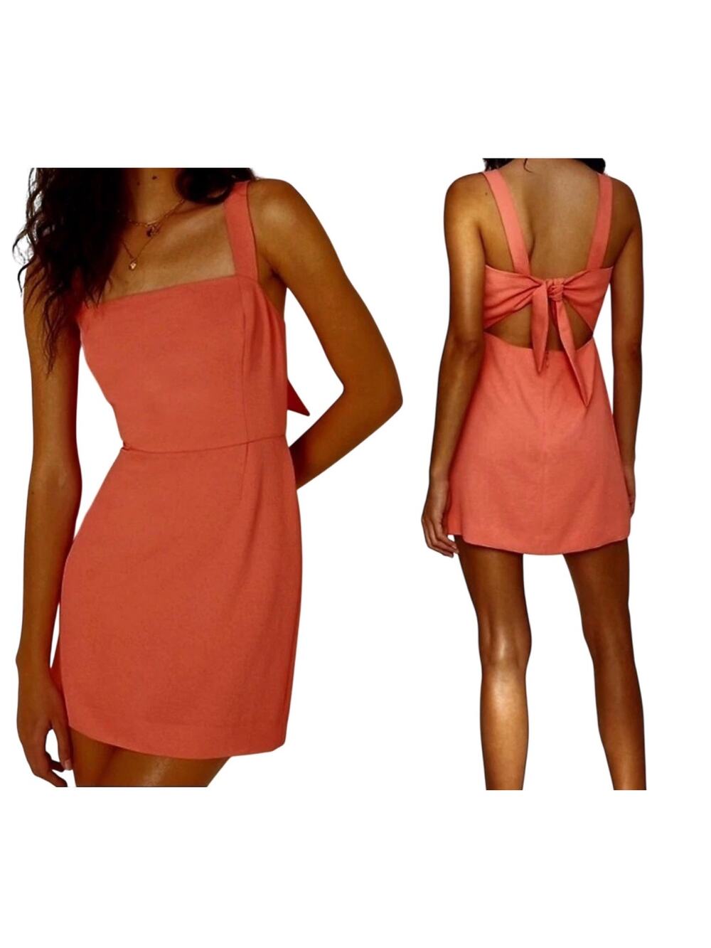 Aritzia Wilfred Ecoulement Tie Cut Out Peep Back Mini Dress Orange Womens Size 2